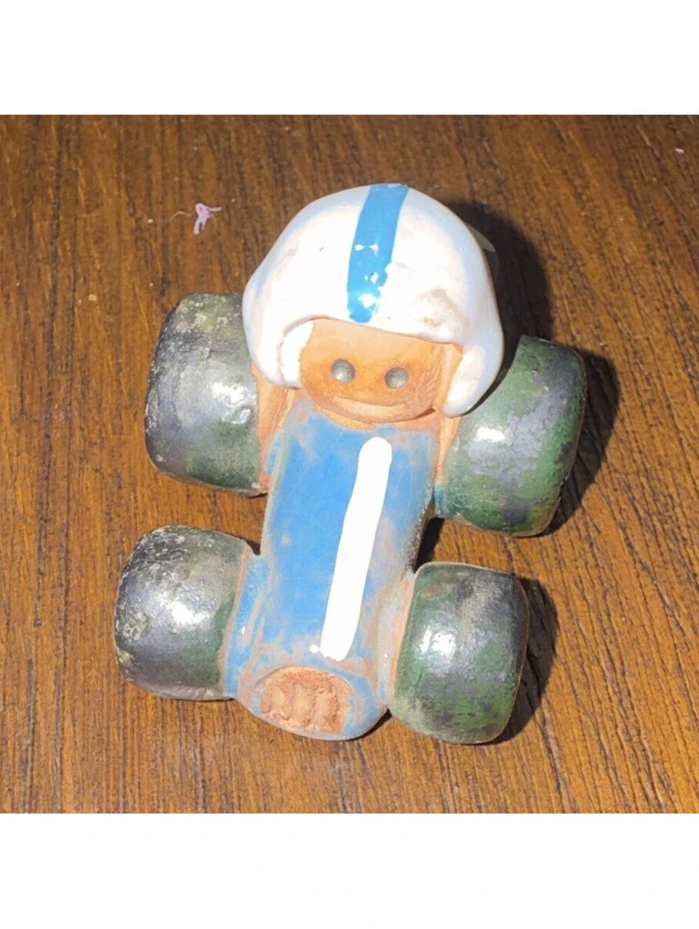 Vintage Toy Race Car Vehicle with Driver Figure - Blue White Green 1976